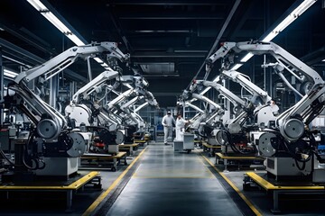 Fototapeta premium automotive assembly line in car manufacturing progression