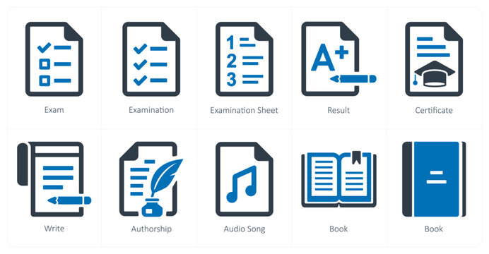 A set of 10 School and Education icons as exam, examination, examination sheet