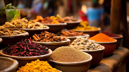 Traditional spices and dried fruits displayed