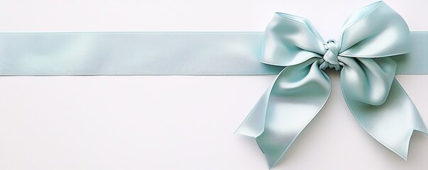 Bow made from blue ribbon, holiday concept background. Gender reveal concept.