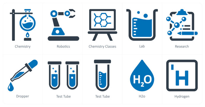A set of 10 Science and Experiment icons as chemistry, robotics, chemistry classes