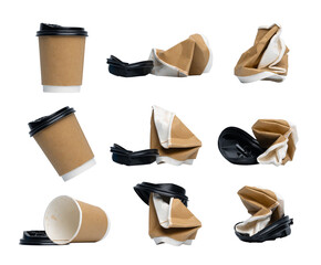 Recycle, reusable brown paper cups. world saving concept Blank background image png.