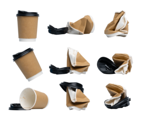 Recycle, reusable brown paper cups. world saving concept Blank background image png.