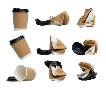 Recycle, reusable brown paper cups. world saving concept Blank background image png.
