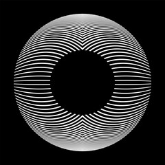 Abstract Geometric Convex Circle White Design Element with 3D Illusion Effect on Black Background.