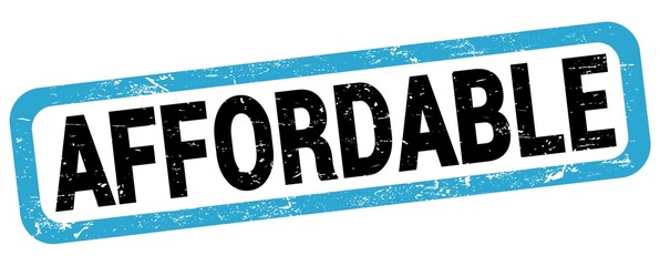 AFFORDABLE text written on blue-black rectangle stamp.