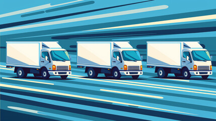 Fototapeta na wymiar Three white trucks are driving down a highway. The trucks are all the same color and are positioned next to each other. The scene is dynamic and fast-paced