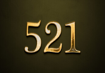 Old gold effect of 521 number with 3D glossy style Mockup.	