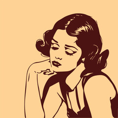 illustration silhouette of a sad woman in maroon for tee shirt printing  