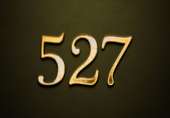 Old gold effect of 527 number with 3D glossy style Mockup.	