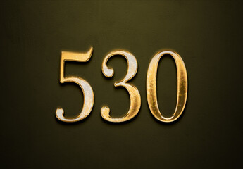 Old gold effect of 530 number with 3D glossy style Mockup.	