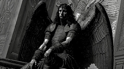 A man is sitting on a ledge with a winged creature on his shoulder