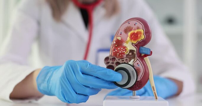 Doctor uses stethoscope and listen to kidney