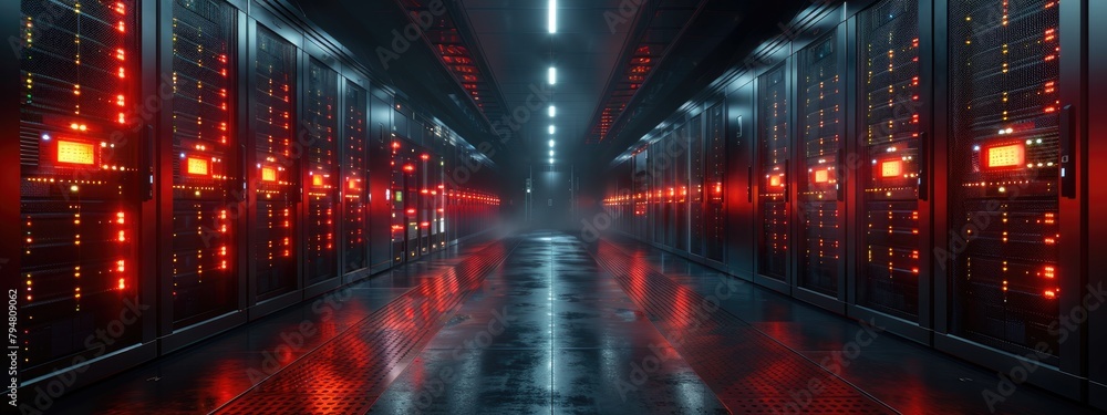 Poster advanced server room supporting thousands of concurrent users. hyperdetailed. photorealistic. hd. su