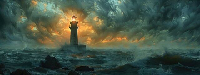Abandoned lighthouse on a desolate shore, sea spray â€“ Lonely sentinel. Hyperdetailed. Photorealistic. HD. super detailed