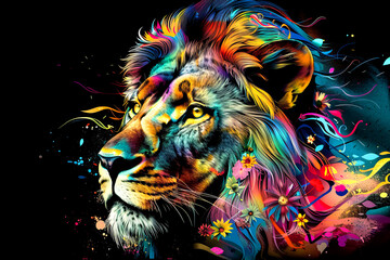 lion head painting on colorful background.	