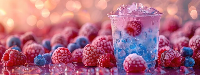 Blue raspberry slushie, vibrant and icy, fun fair scene. Hyperdetailed. Photorealistic. HD. super detailed - obrazy, fototapety, plakaty
