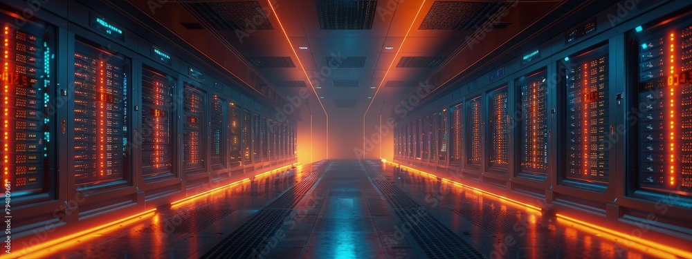Poster data center with multi-factor authentication systems. hyperdetailed. photorealistic. hd. super detai