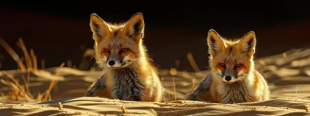 Foto op Canvas Desert foxes darting through sand dunes at twilight, playful and elusive. Hyperdetailed. Photorealistic. HD. super detailed © Gefo