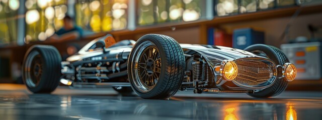 High school renewable energy club, students building solar car. Hyperdetailed. Photorealistic. HD. super detailed
