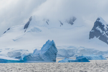 Icebergs off the Coast of the Graham passage, near Charlotte Bay, on the Antarctic Peninsula