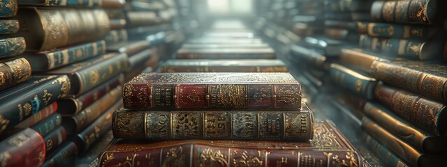 Neural network analyzing historical texts, library, ancient books and tablets. Hyperdetailed. Photorealistic. HD. super detailed - obrazy, fototapety, plakaty
