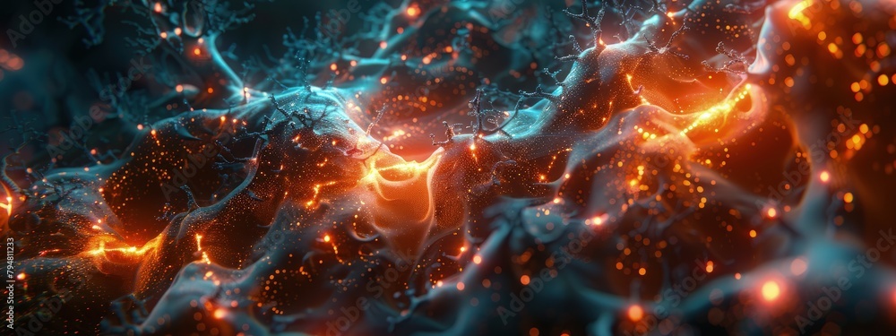 Poster neural network training session in progress, glowing connections, high-tech lab. hyperdetailed. phot