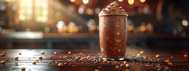 Protein-packed chocolate peanut butter shake, in a sports bottle. Hyperdetailed. Photorealistic. HD. super detailed - obrazy, fototapety, plakaty