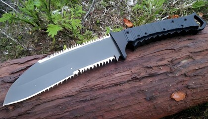 A survival machete with a serrated edge capable o upscaled 2 - obrazy, fototapety, plakaty