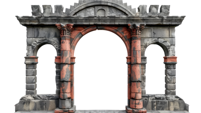 ancient architectural door with stone arcade architecture