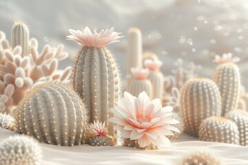 Serenity in Bloom: Captivating Desert Landscape with Vibrant Cactus Flowers