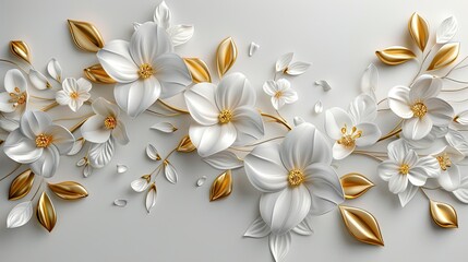 Elegant Floral Wall Hanging with White Flowers and Gold Accents