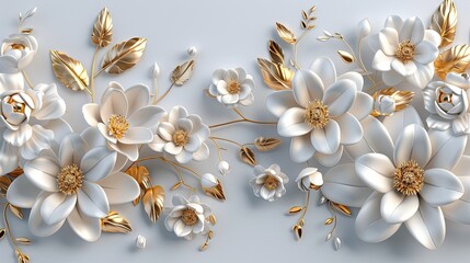 Obraz na płótnie Canvas Elegant White Floral Arrangement with Golden Accents on Grey Background