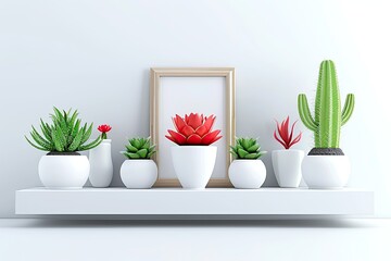 Modern White Shelf with Stylish Potted Plants