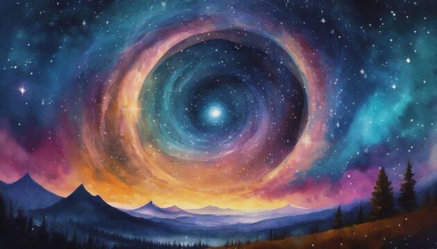 Galaxy circle rotation looping in the sky full of stars full color abstract background