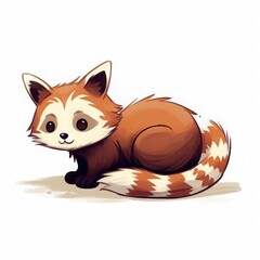 Fototapeta premium A cute cartoon red panda with big eyes and a fluffy tail.