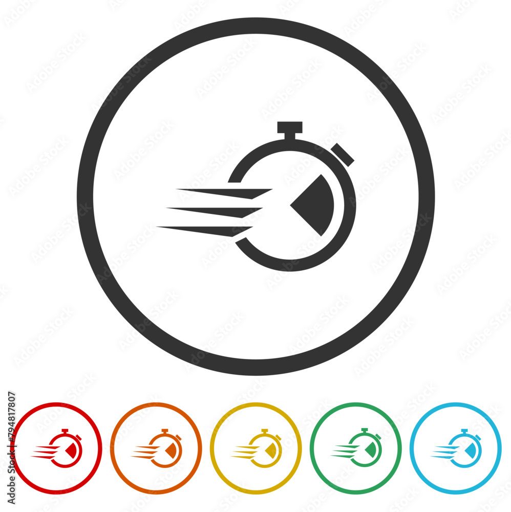 Poster fast time icon. set icons in color circle buttons