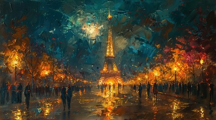 Obraz premium Parisian Passion: Artwork Capturing 2024 Olympics Ceremony at Eiffel Tower