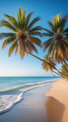 Fototapeta na wymiar Beautiful beach with palm at the ocean, travel postcard