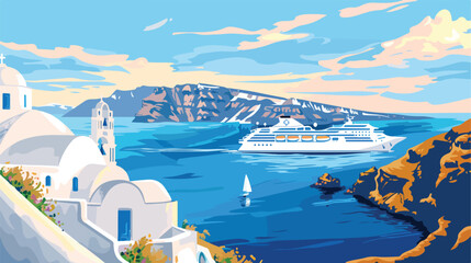 Santorini island Greece. Blue sea and the blue sky.