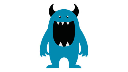 illustration of a happy blue monster, vector illustration