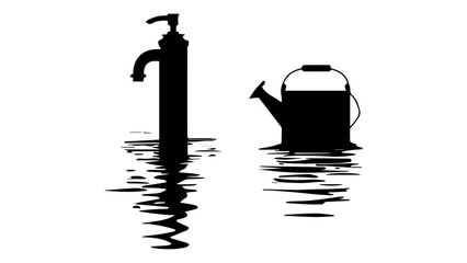 silhouette of water pump, water related illustrations in vector