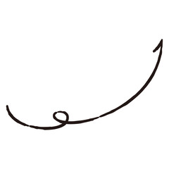 くるんと曲がった手描き矢印のイラスト（白黒）