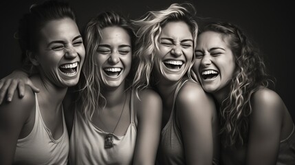 A group of female friends, their faces lit up by genuine laughter, capturing the essence of true friendship.