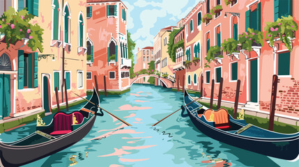 Scenic canal with gondolas and old architecture in - obrazy, fototapety, plakaty