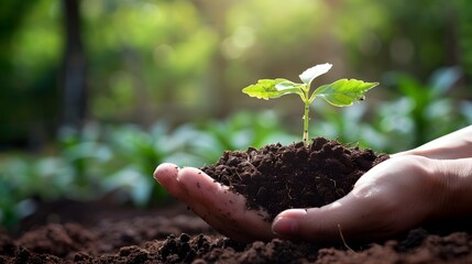 Tender Care and Sprouting Life A Hand Symbolizing Sustainability and Hope through a Growing Plant Generative ai