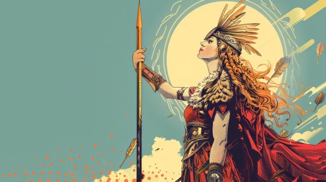 Freyja old Norse lady banner with copy space, the Norse goddesses, who was the sister and female counterpart of Freyr and was in charge of love, fertility, battle, and death.