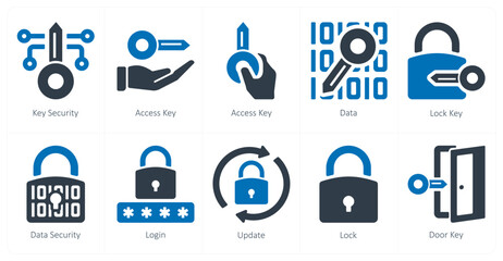 A set of 10 Security icons as key security, access key, data