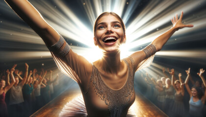  joyful ballerina performing on stage, radiating joy during breathtaking performance - 794821891