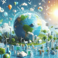 Planet vs. Plastics , Earth day concept 3d tree background. Ecology concept